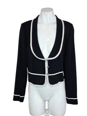 Exclusively Misook Button Front Vintage Cardigan, Stretch, Padded Shoulder S